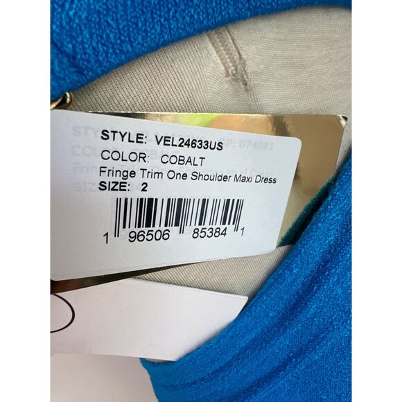 PatBO One Shoulder Fringe Maxi Dress in Cobalt Blue 2 New Womens Long Gown - Picture 8 of 16